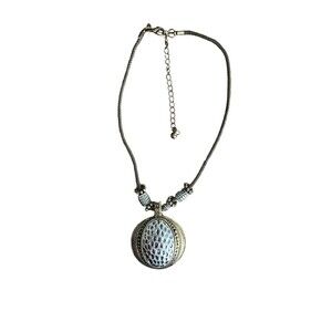 Premier Designs Society Pendant Statement Necklace Textured Silver Bronze Tone